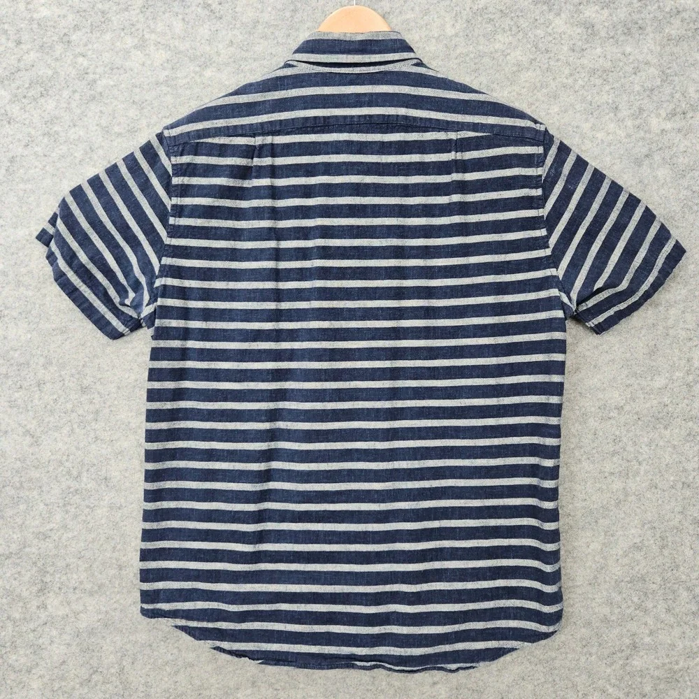 J Crew Button Up Shirt Men's Medium Blue & Gray Striped Short Sleeve Cotton